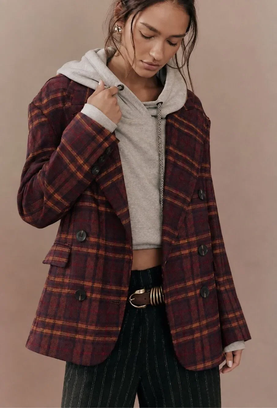 NWT Free People Dean Double Breasted Blazer in a plum Oversized Blazer,  $198 Sm